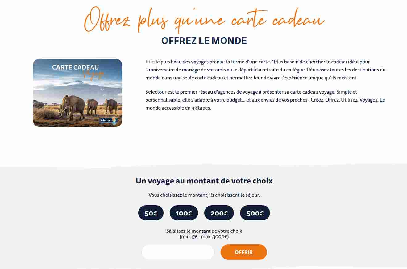 Carte cadeau voyage selectour